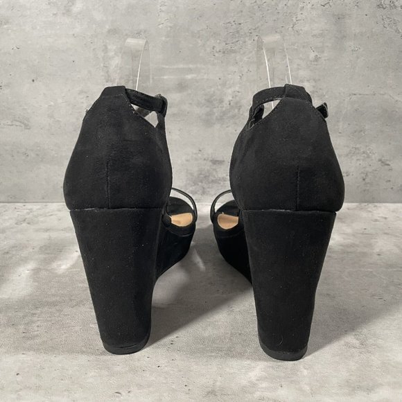 Torrid Womens Sz 9.5 Black Open Toe Criss Cross Strappy Wedge High Heels Pumps - Picture 2 of 8